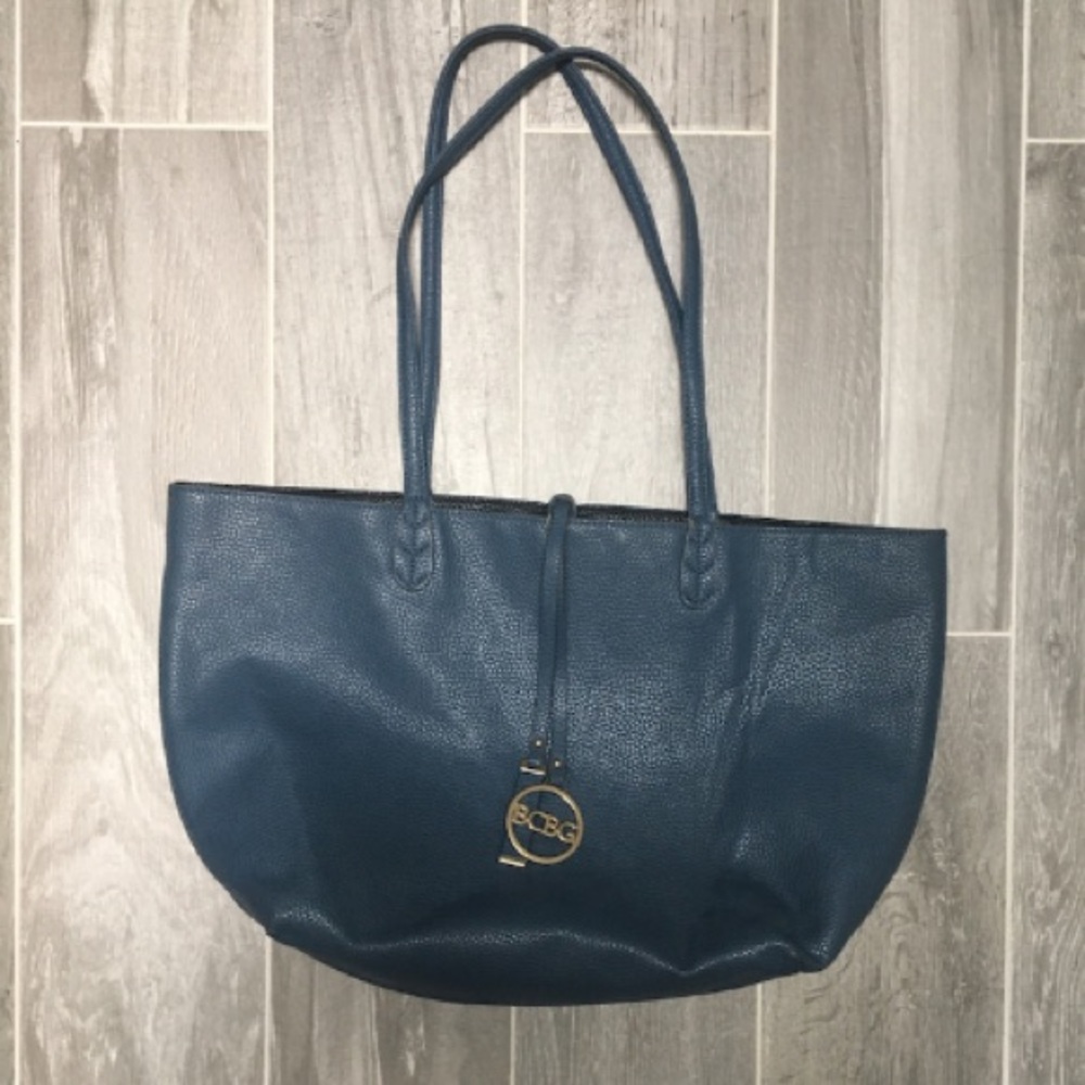 Slate blue/gray genuine pebble leather BCBG tote